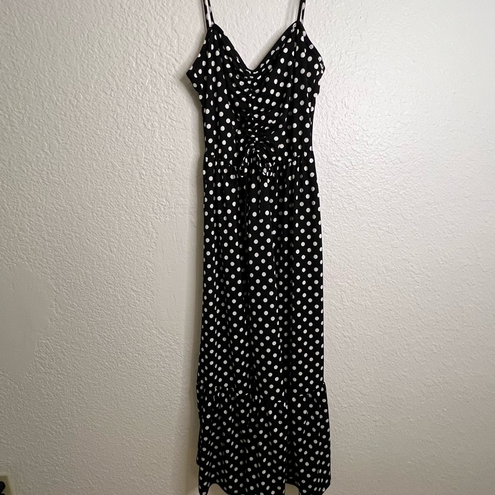 Black and white polka dot long dress